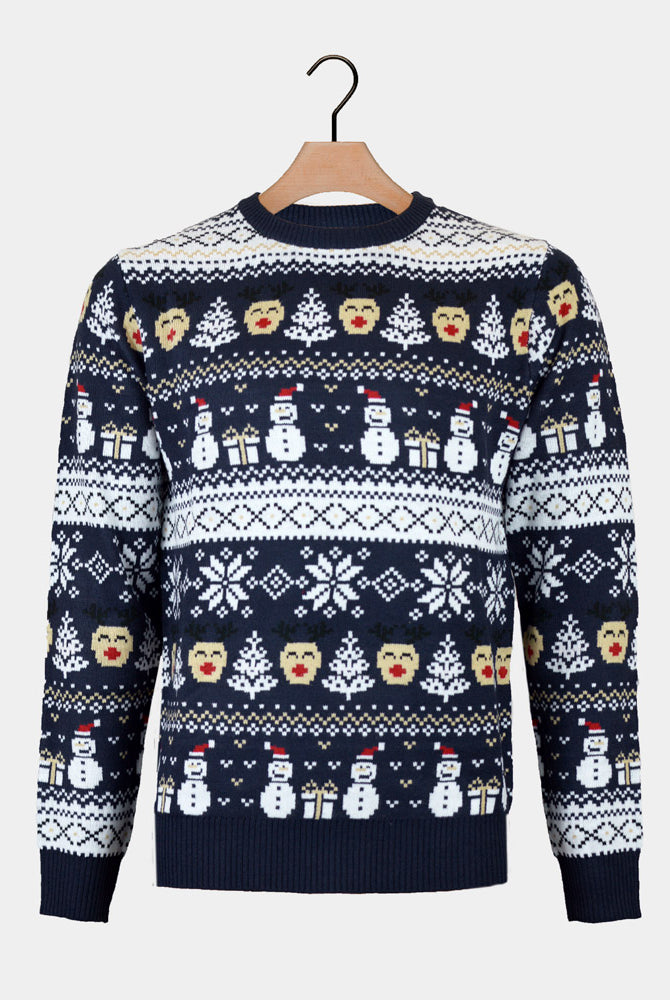 Jersey de Navidad Azul Mujer Muñecos de Nieve y Cenefas
