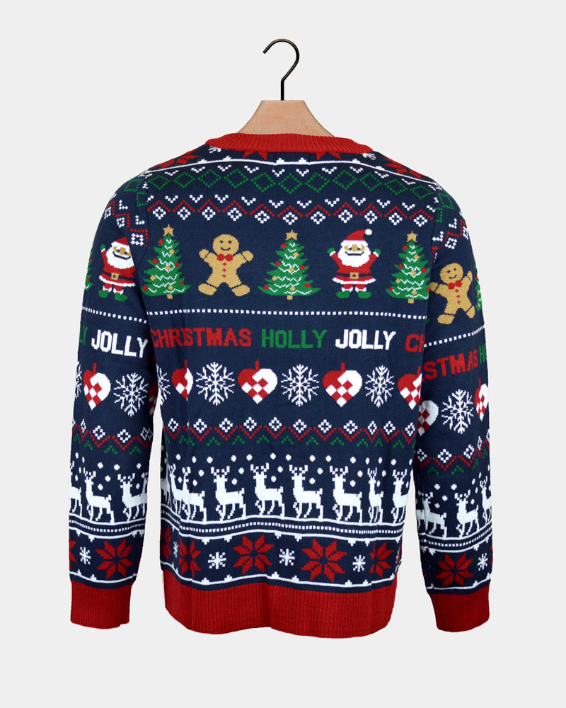Jersey de Navidad para Hombre Azul y Rojo Cárdigan