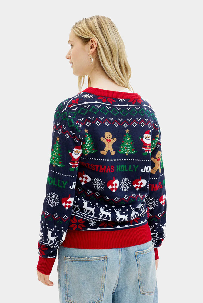 Mujer Jersey de Navidad Cárdigan Azul y Rojo