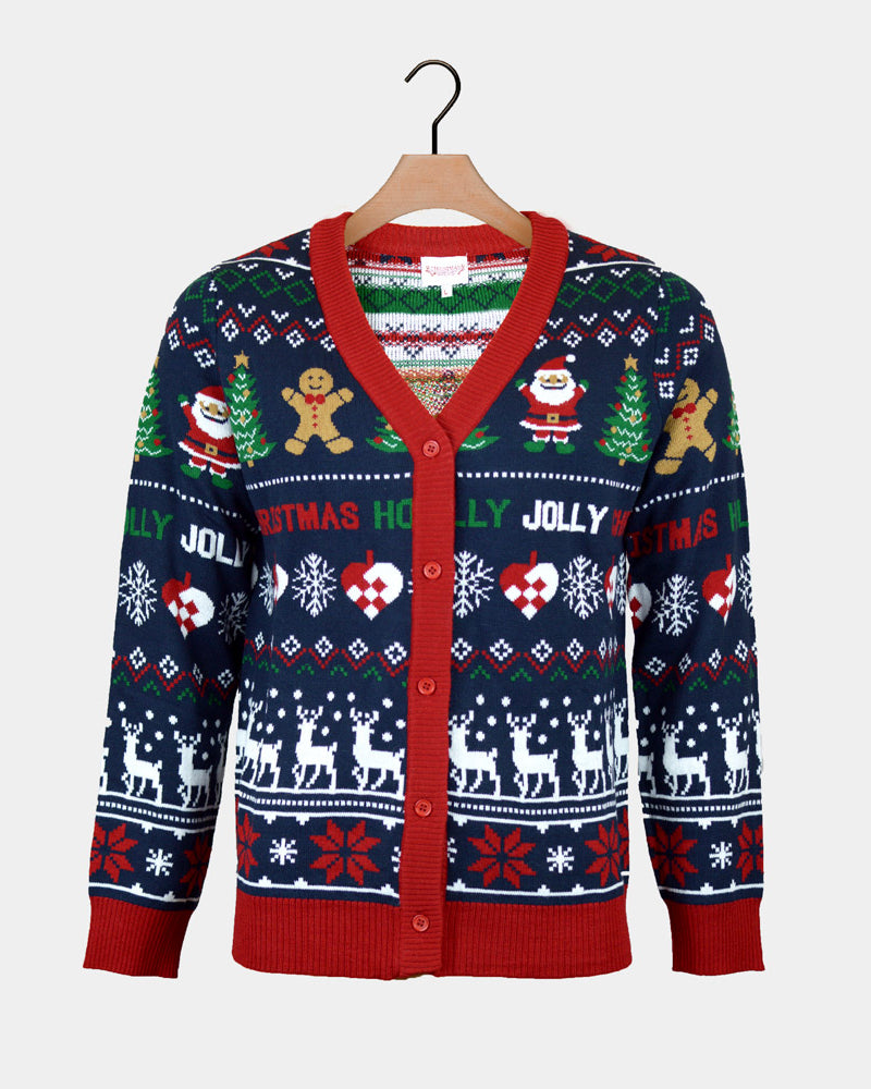 Jersey de Navidad Cárdigan Azul y Rojo para Mujer