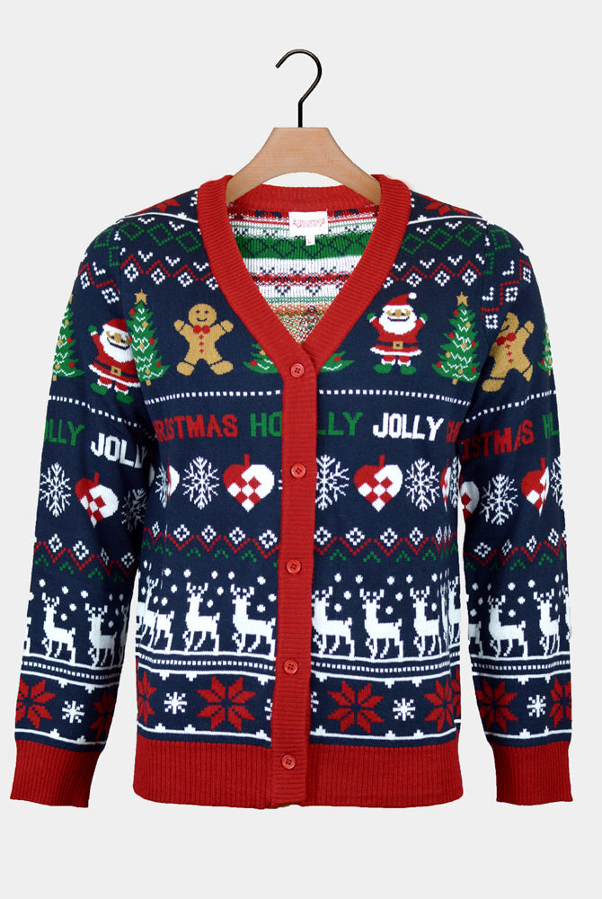 Jersey de Navidad Cárdigan Azul y Rojo para Mujer