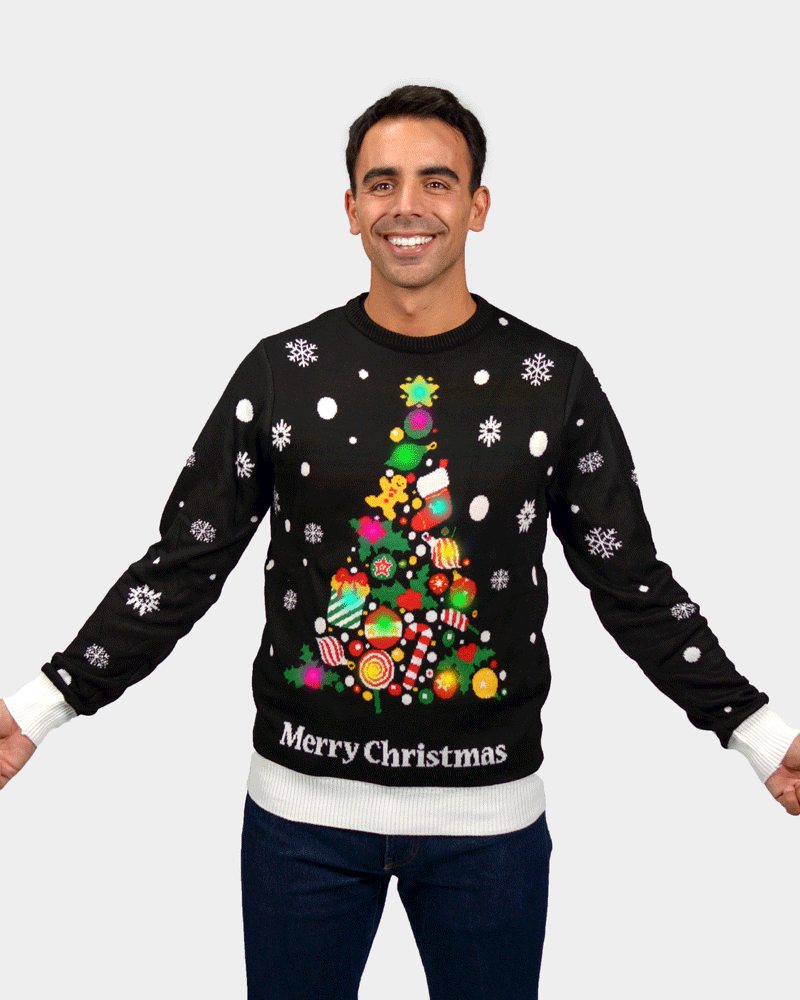 Jersey de Navidad Luces LED Hombre Árbol de Navidad Negro