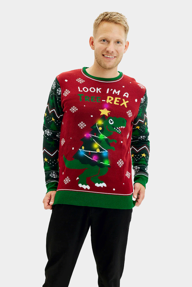 Jersey de Navidad Luces LED para Hombre Christmas Tree-Rex