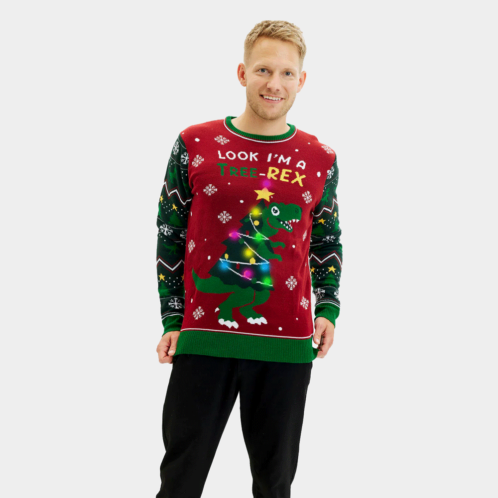 Jersey de Navidad Luces LED para Hombre Christmas Tree-Rex