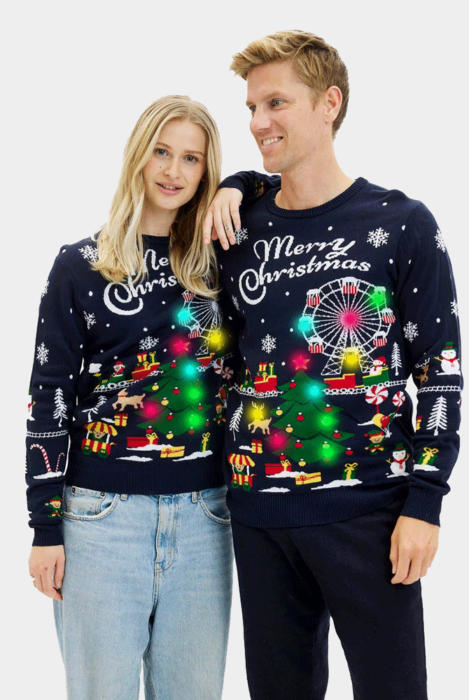 Jersey de Navidad con Luces LED para Hombre Feria Navideña Mujer