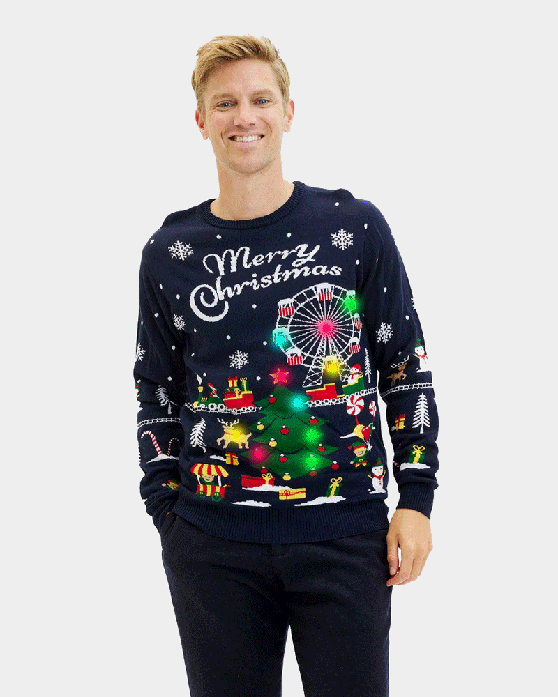 Jersey de Navidad con Luces LED para Hombre Feria Navideña