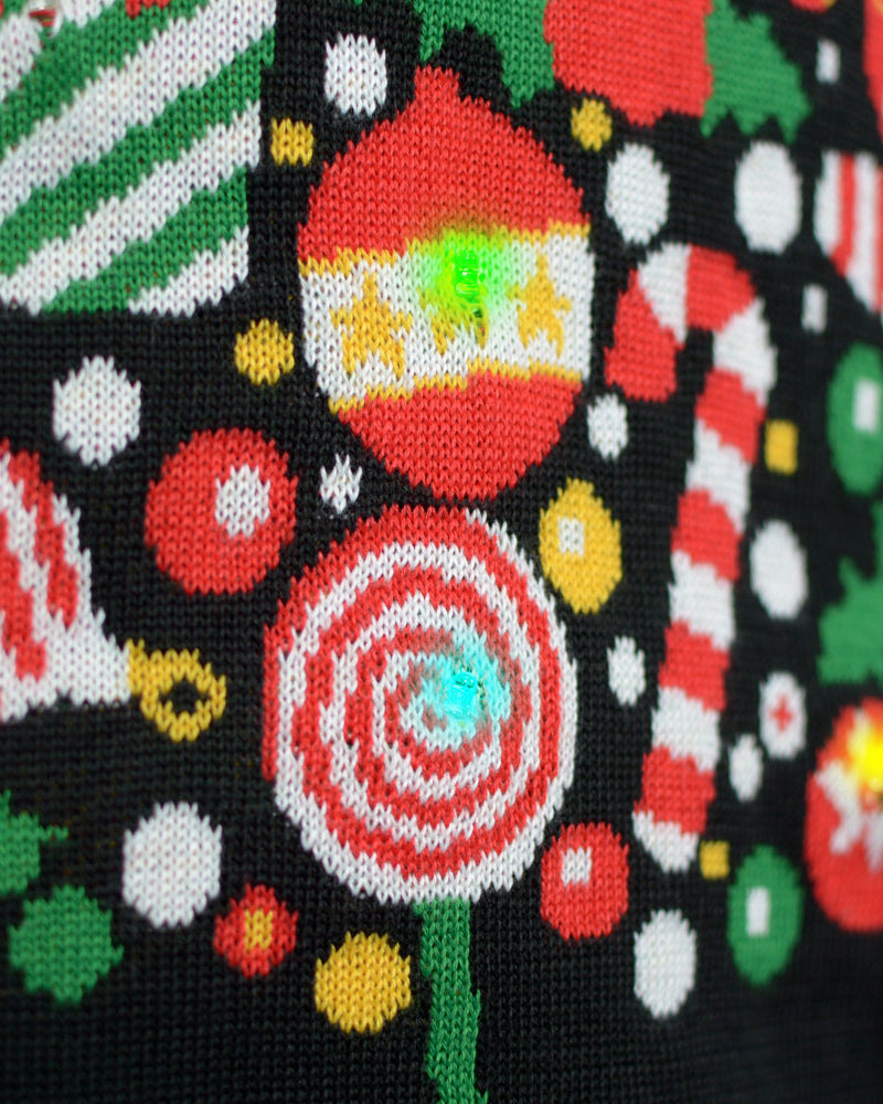 Jersey de Navidad con Luces LED Hombre Negro con Árbol de Navidad detalle