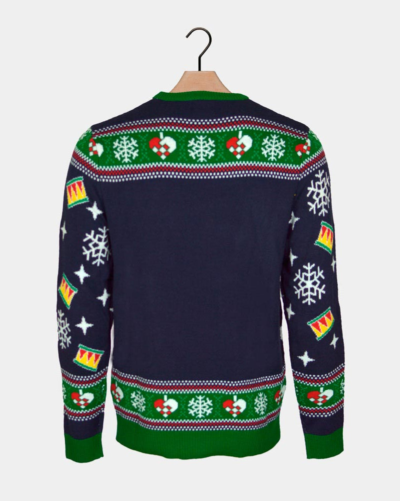 Jersey de Navidad con Luces LED Azul  con Árbol Navidad Familia