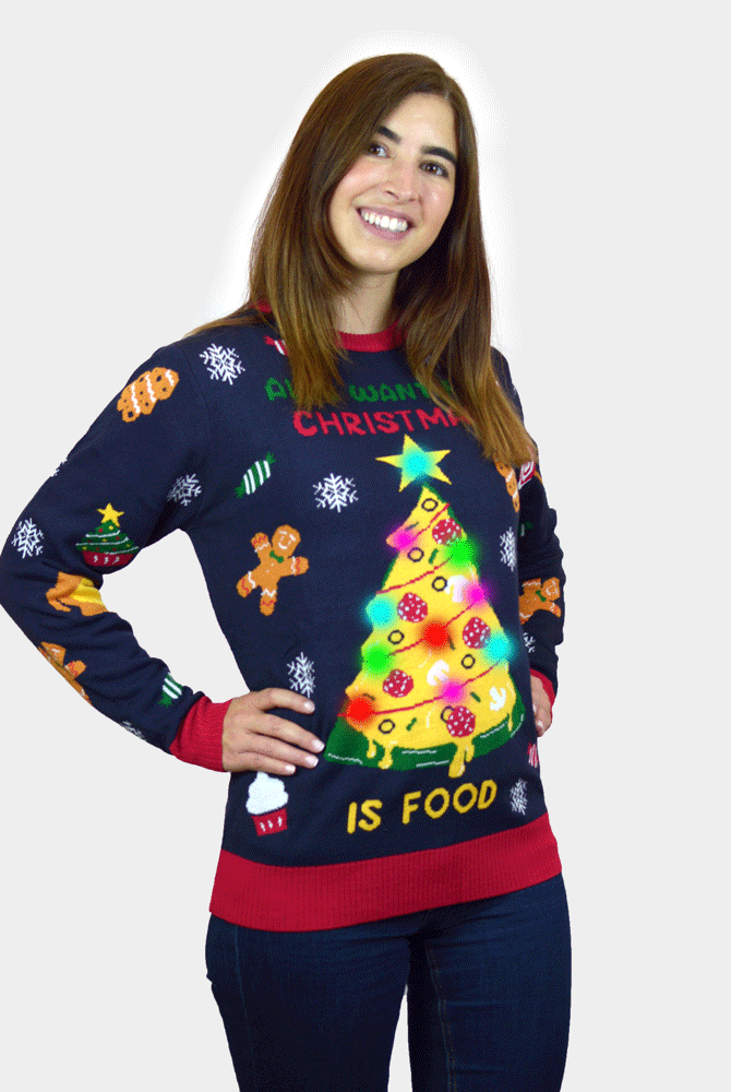 Jersey de Navidad con Luces LED Mujer Christmas Food