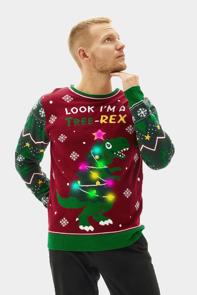 Hombre Jersey de Navidad con Luces LED para Familia Christmas Tree-Rex