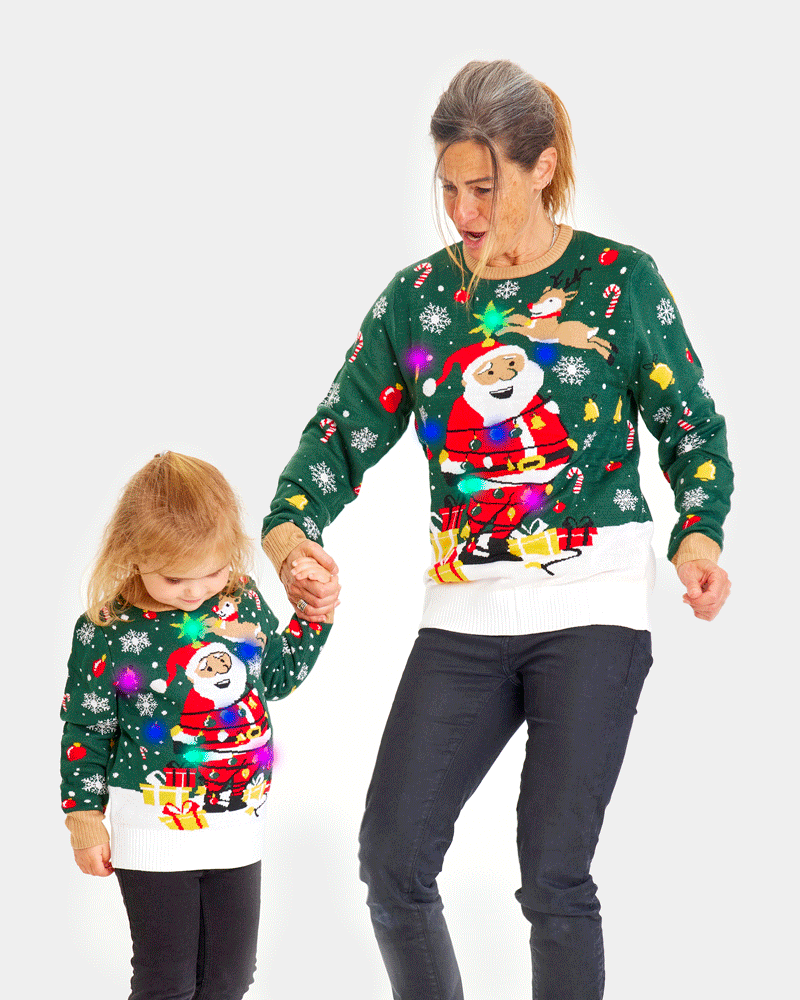Jersey de Navidad Familia Luces LED para Mujer Papá Noel hecho un Lío