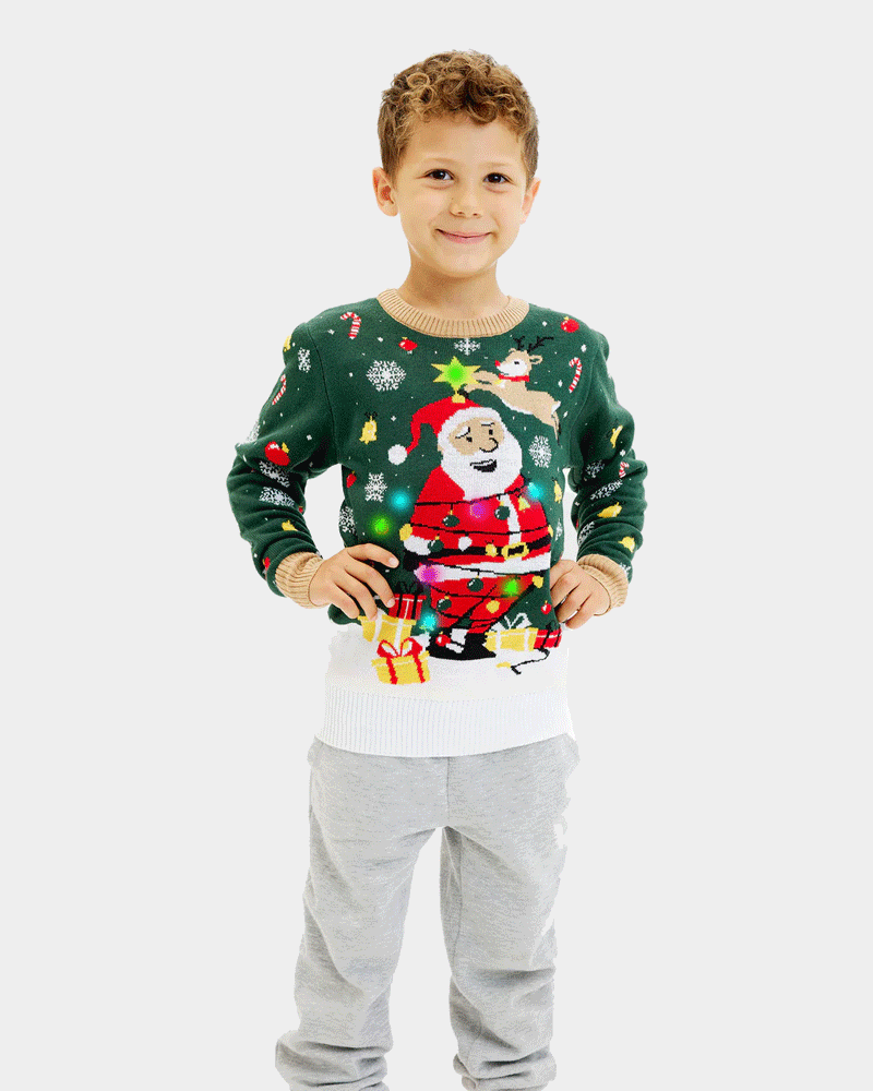 Jersey de Navidad con Luces LED Niño Familia Papá Noel hecho un Lío