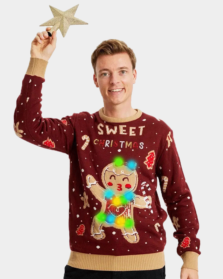 Jersey de Navidad con Luces LED para Familia Rojo Ginger Cookie hombre