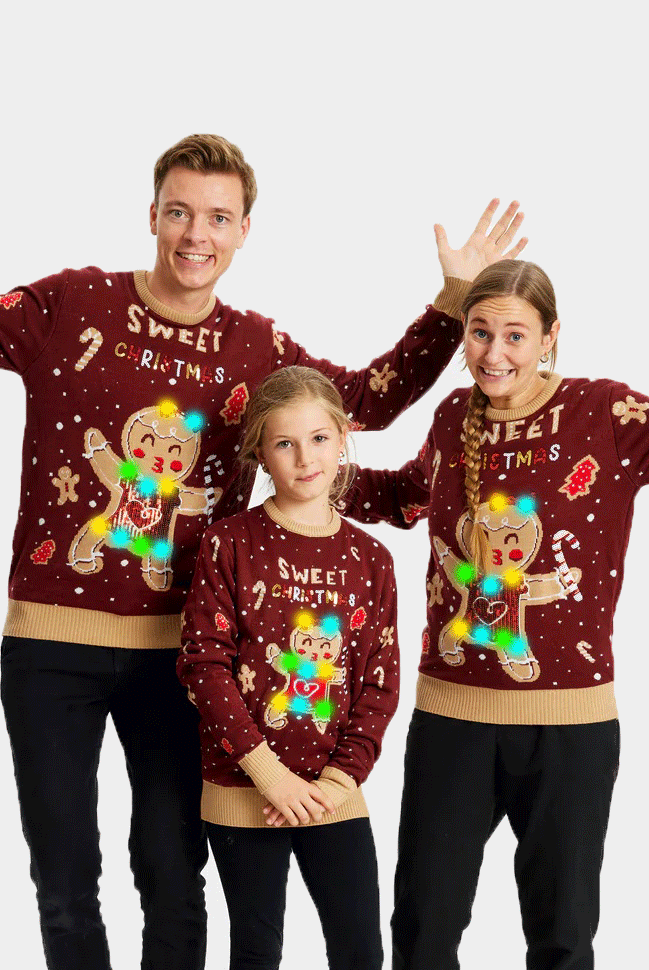 Jersey de Navidad con Luces LED para Familia Rojo Ginger Cookie