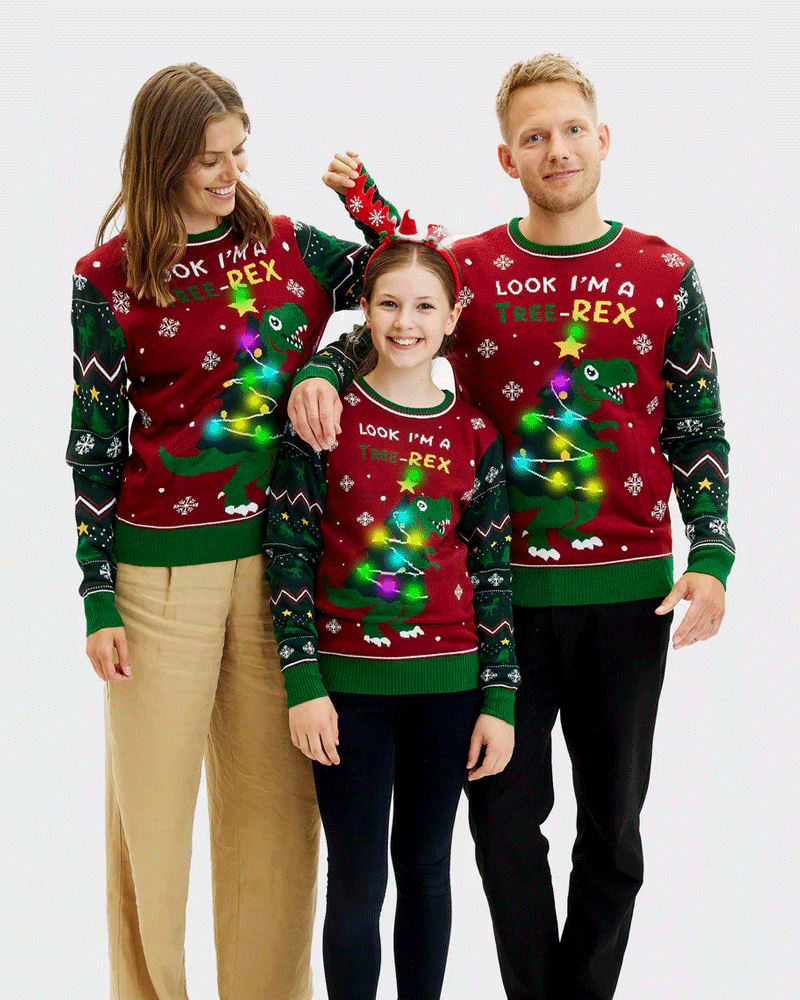 Jersey de Navidad con Luces LED para Familia Tree-Rex Christmas