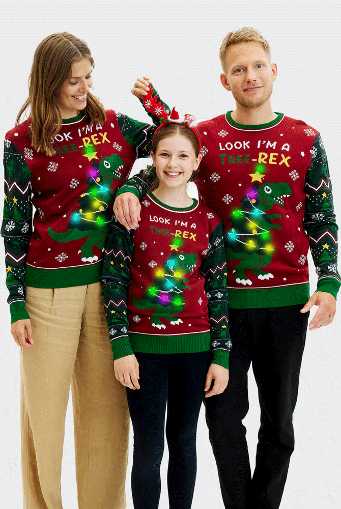 Jersey de Navidad con Luces LED para Familia Tree-Rex Christmas