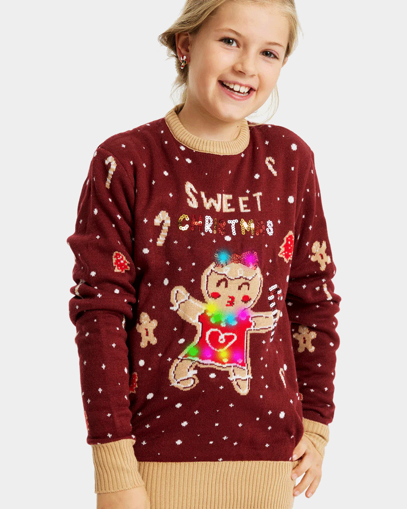 Jersey de Navidad con Luces LED Ginger Cookie Niña Rojo