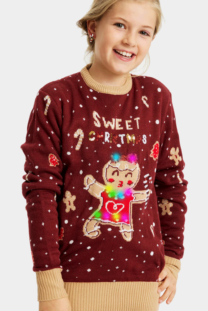Jersey de Navidad con Luces LED Ginger Cookie Niña Rojo