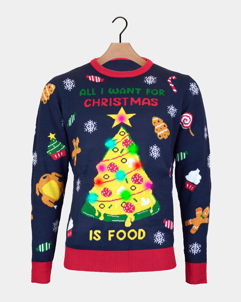 Jersey de Navidad con Luces LED para Hombre Christmas Food