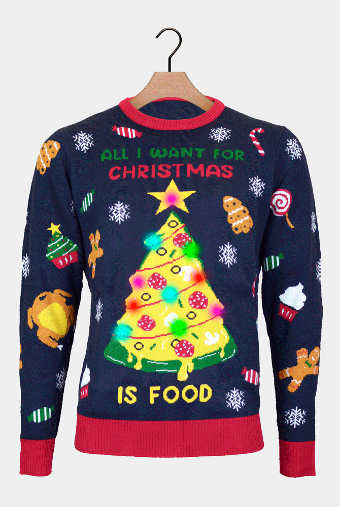 Jersey de Navidad con Luces LED para Hombre Christmas Food