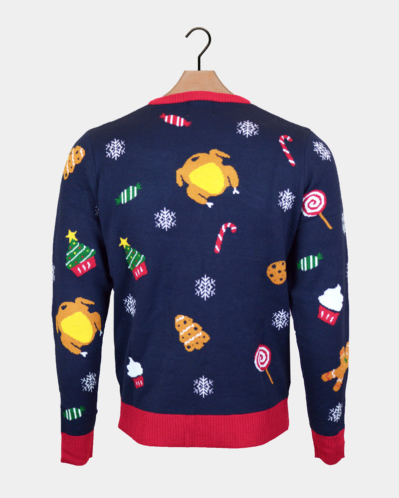 Jersey de Navidad con Luces LED para Hombre Christmas Food espalda