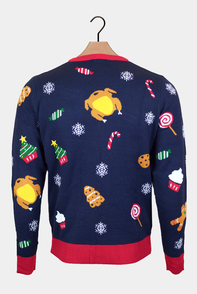 Jersey de Navidad con Luces LED para Hombre Christmas Food espalda