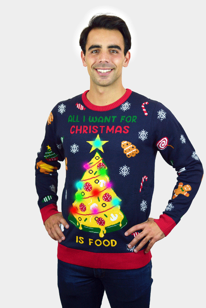Jersey de Navidad con Luces LED para Hombre Christmas Food hombre
