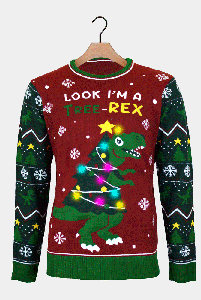 Jersey de Navidad con Luces LED para Hombre Christmas Tree-Rex