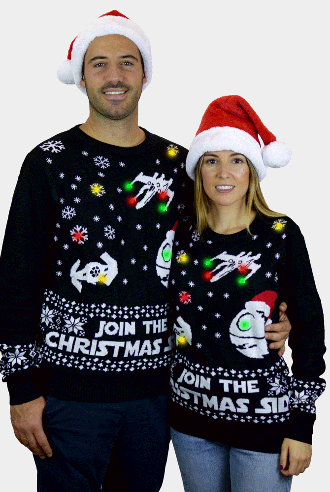 Jersey de Navidad Luces LED Hombre Mujer Star Wars Join the Christmas Side