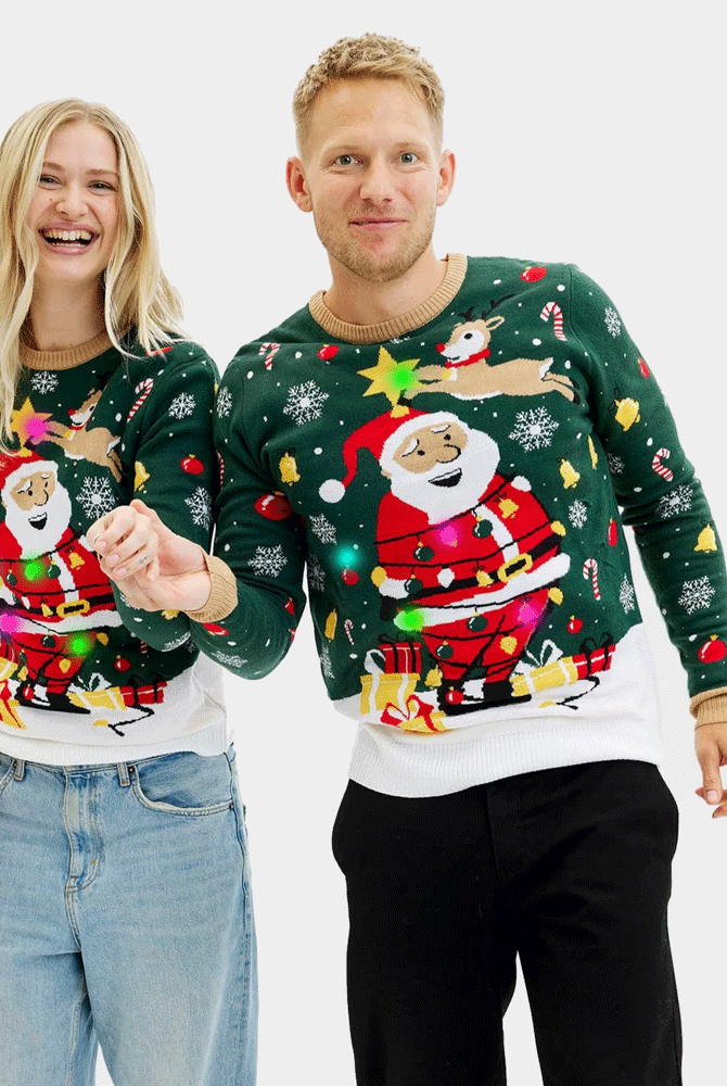 Jersey de Navidad con Luces LED mujer Hombre Papá Noel hecho un Lío