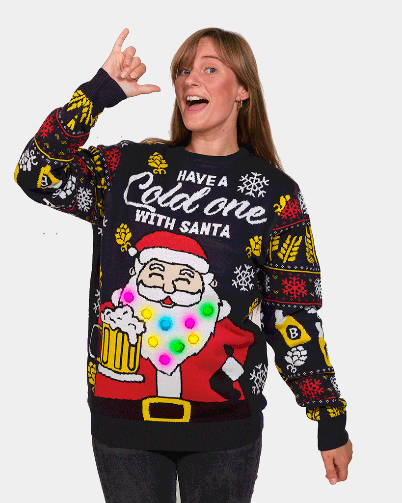 Jersey de Navidad con Luces LED Mujer Hombre Santa con Cerveza