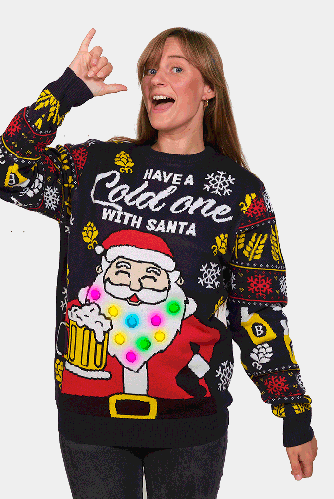 Jersey de Navidad con Luces LED Mujer Hombre Santa con Cerveza
