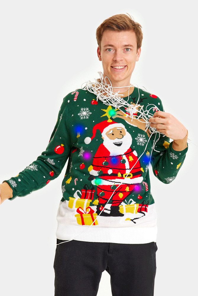 Papá Noel hecho un Lío Jersey de Navidad con Luces LED Hombre