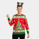 Árbol Navidad Jersey de Navidad con Luces LED para Hombre Rojo