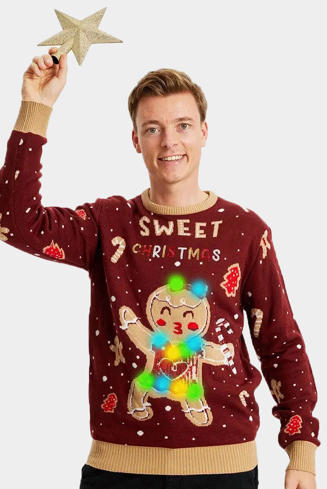 Jersey de Navidad con Luces LED Hombre Rojo Ginger Cookie