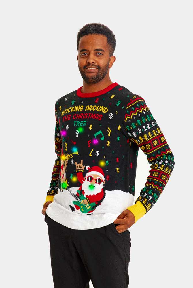 Rockero Jersey de Navidad con Luces LED Hombre Santa