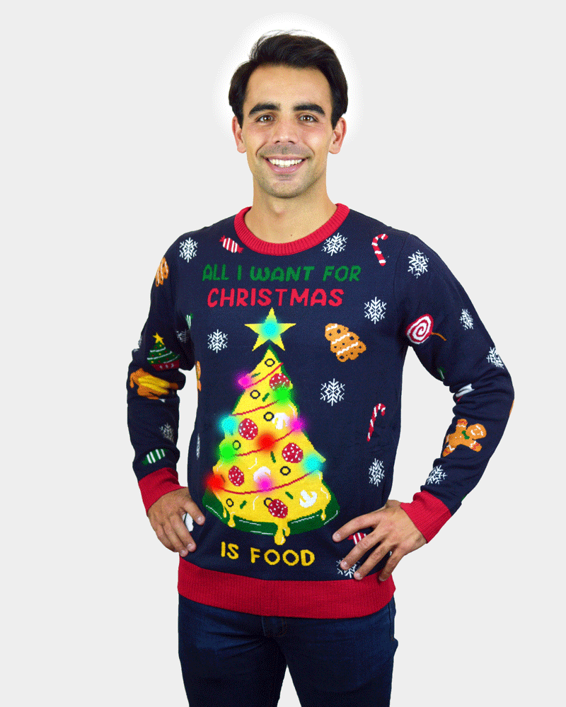 Jersey de Navidad con Luces LED Hombre Mujer Christmas Food