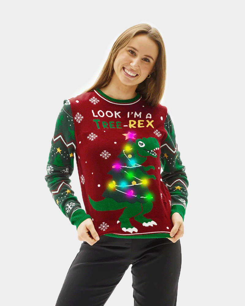 Mujer Jersey de Navidad con Luces LED Christmas Tree-Rex