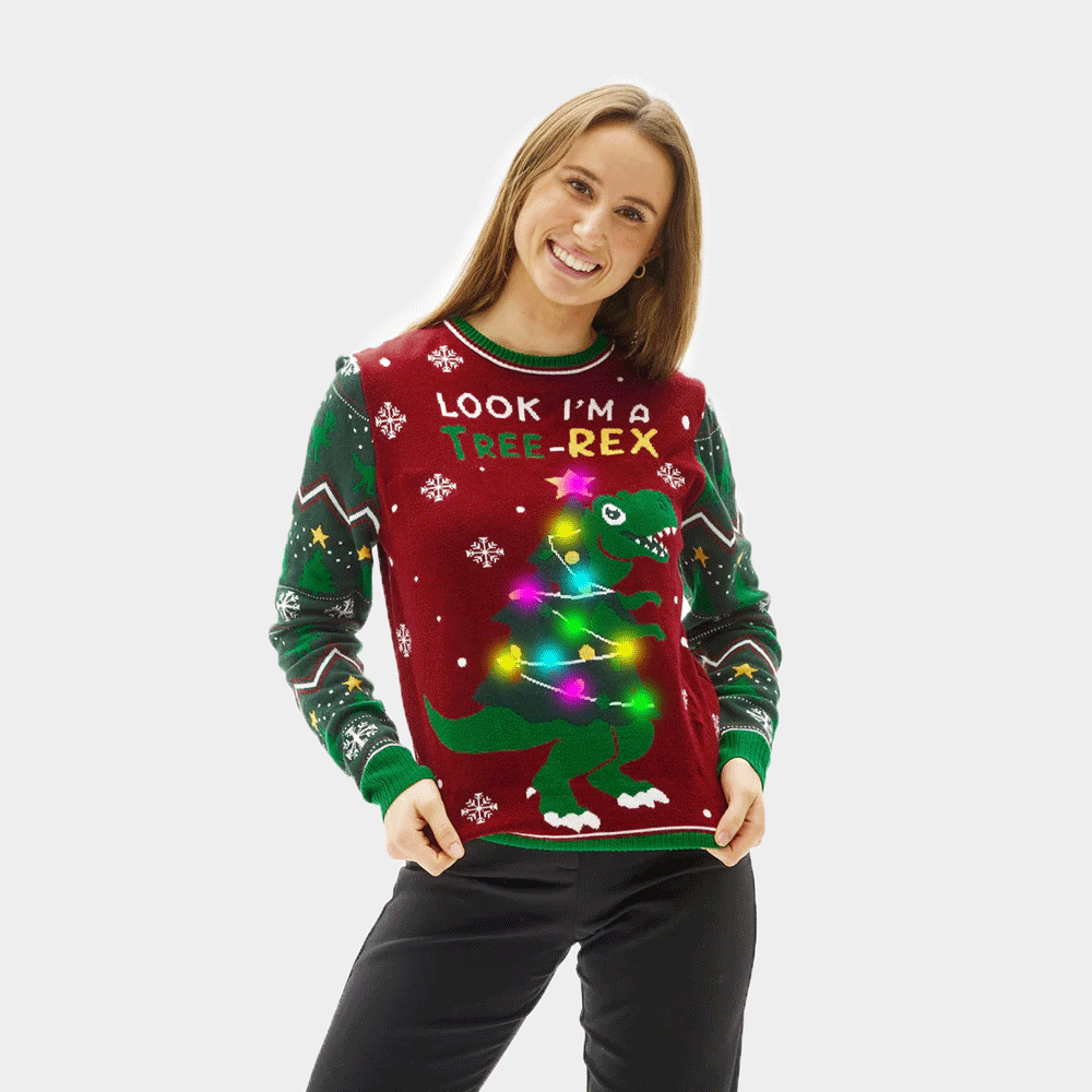 Mujer Jersey de Navidad con Luces LED Christmas Tree-Rex
