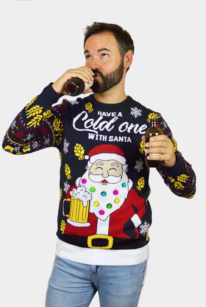 Jersey de Navidad Hombre Luces LED para Mujer Santa con Cerveza