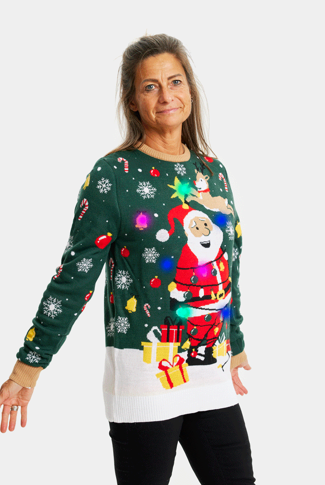 Papá Noel hecho un Lío Jersey de Navidad con Luces LED Mujer