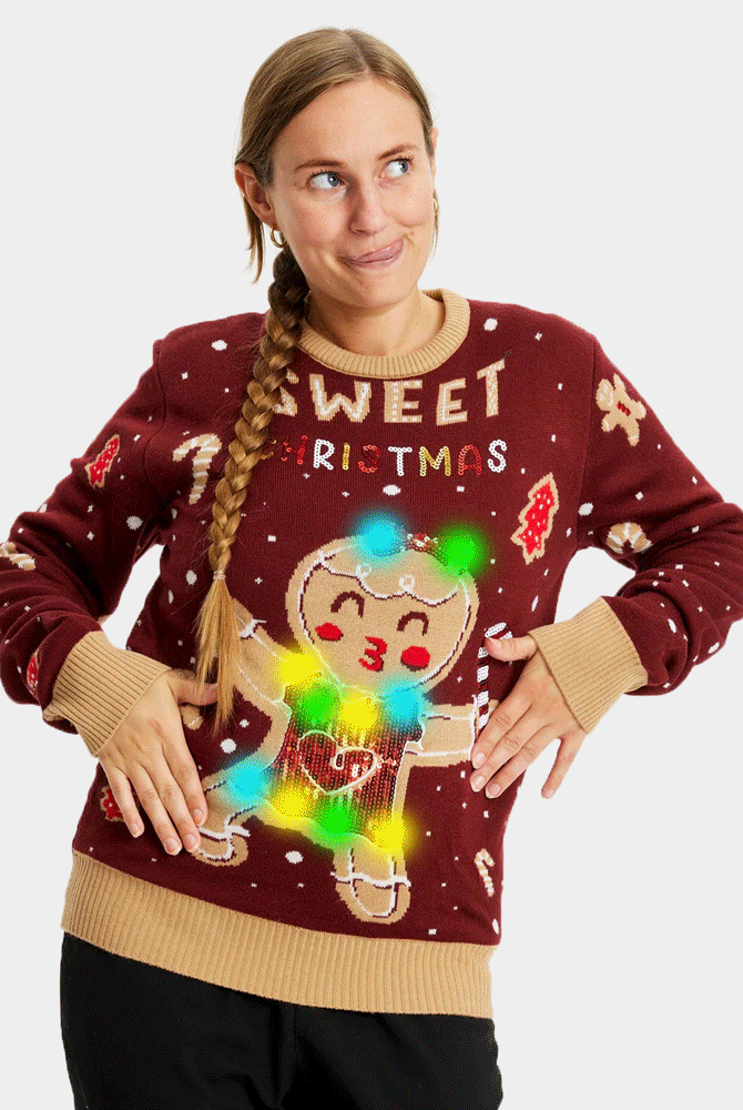 Jersey de Navidad con Luces LED Mujer Rojo Ginger Cookie