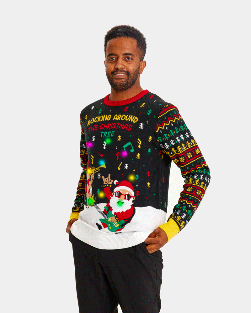 Jersey de Navidad con Luces LED para Mujer Santa Hombre Rockero