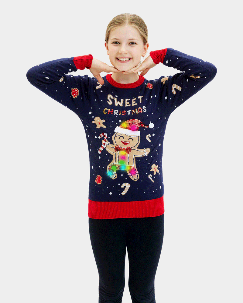 Jersey de Navidad con Luces LED Niña Azul Ginger Cookie