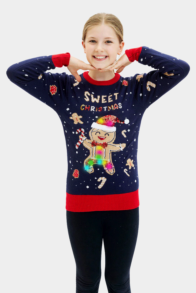 Jersey de Navidad con Luces LED Niña Azul Ginger Cookie