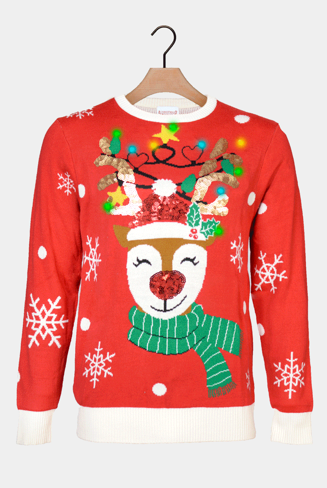 Jersey de Navidad Luces LED Niña Niño Brillante Lentejuelas Reno