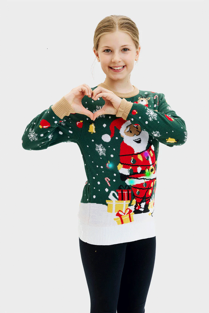 Jersey de Navidad con Luces LED Niña Papá Noel hecho un Lío