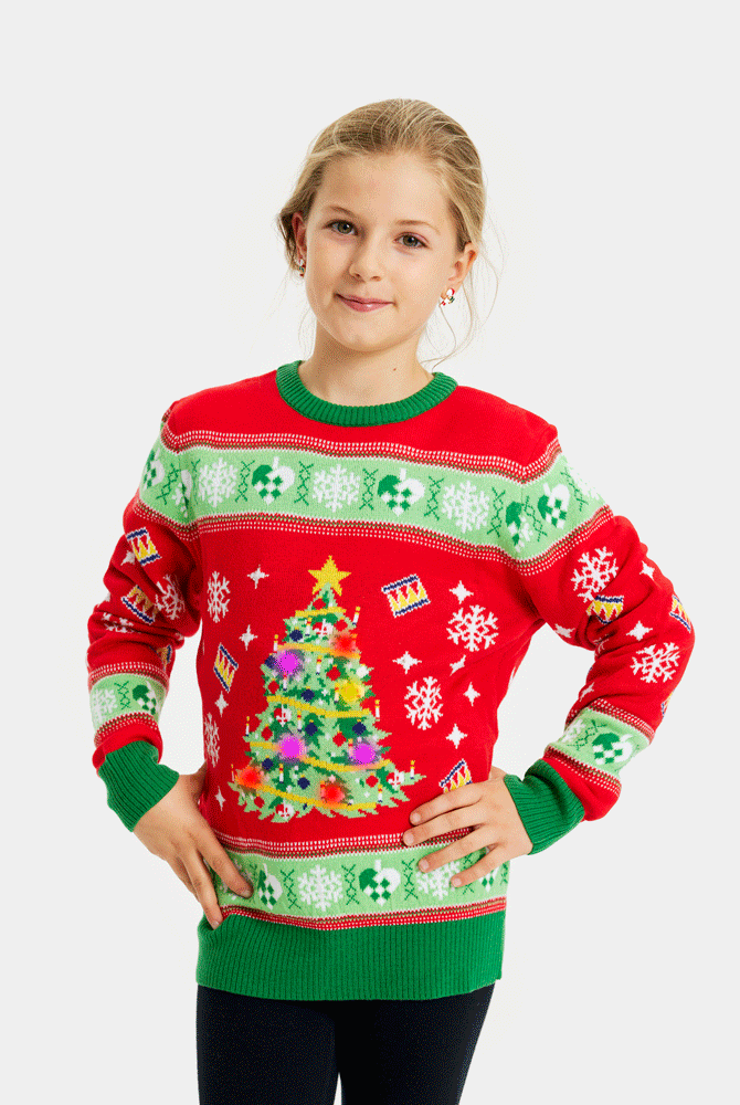 Jersey de Navidad con Luces LED para Niña Rojo Árbol Navidad