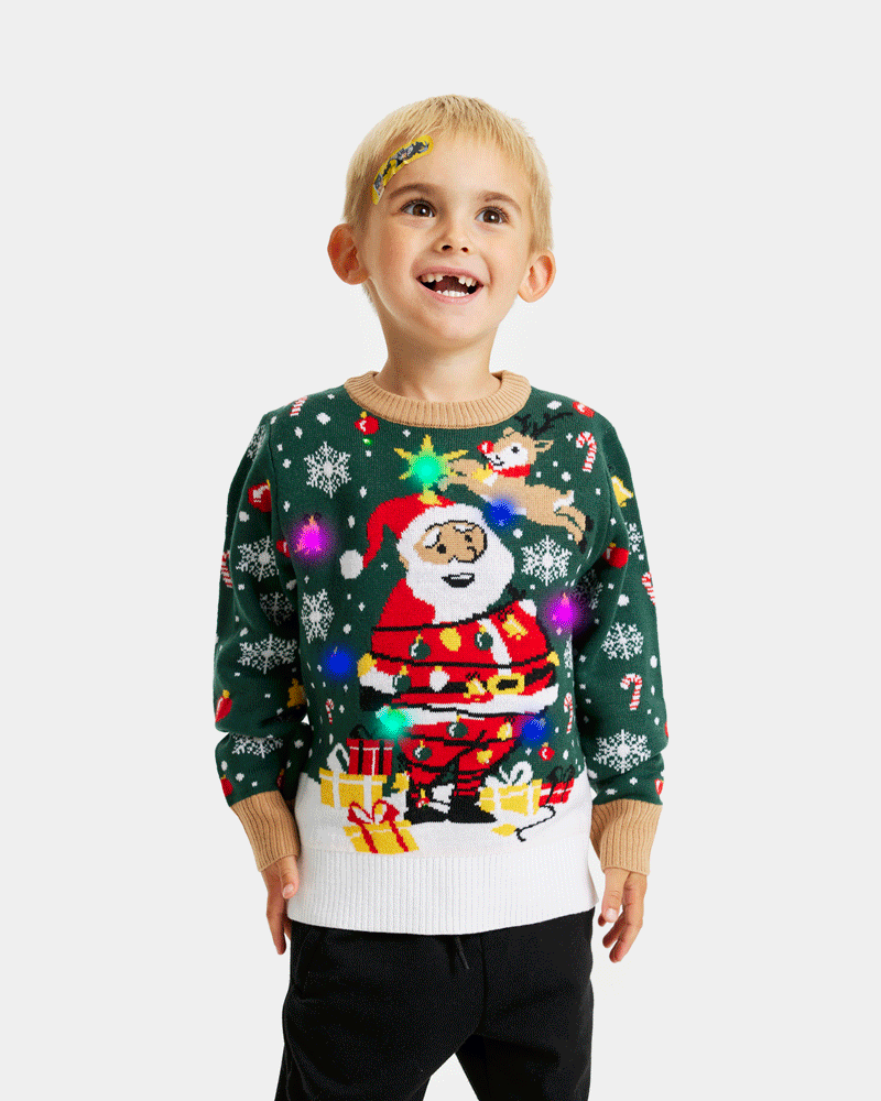 Jersey de Navidad con Luces LED Niño Papá Noel hecho un Lío