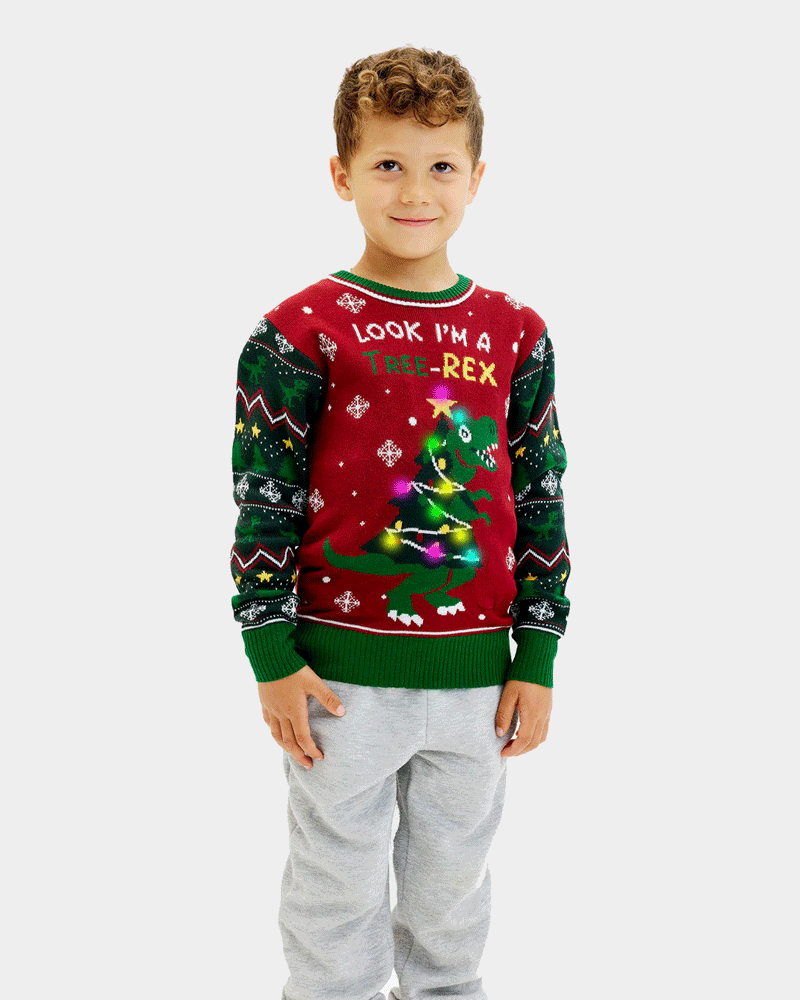 Jersey de Navidad con Luces LED para Niño Tree-Rex Christmas